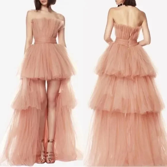 BRONX AND BANCO Anna Tiered Tulle Strapless Pink Maxi Dress Size Small - Picture 3 of 15